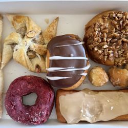 Dutch Oven Bakery - Red Velvet donut, Almond Pinwheel, Maple Long John, Donut Holes, Pecan Roll, Dutch Log, Mocha filled donut