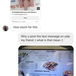 Sunny Nails & Spa - After posting the review she texts another picture asking about the price and we just kindly ask what it means since she has never been in.