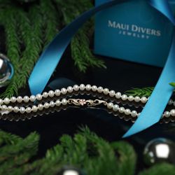 Maui Divers Jewelry - Hawaiian Heirloom Freshwater Pearl Necklace with Two Tone Gold Plumeria Clasp
