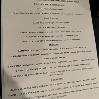 Apollo Grill - Restaurant week menu - American Near Me - Bethlehem, Pennsylvania