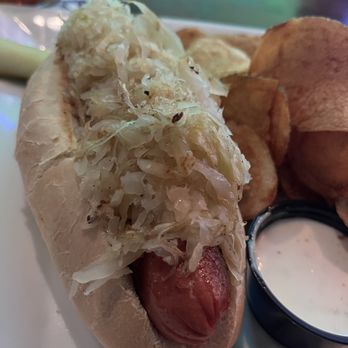The Barking Dog - Barking Dog Hot Dog (sauerkraut and mustard) and old bay chips - Bars Near Me - Bethesda, Maryland The Barking Dog - Barking Dog Hot Dog (sauerkraut and mustard) and old bay chips - Bars Near Me - Bethesda, Maryland
