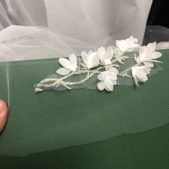 L'elite Bridal - note uneven "hem" of the veil -- we didn't ask for the veil to be shortened so I'm not even sure why it looks like this - Bridal Near Me - Boston, Massachusetts