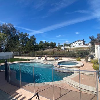 Lakeview Pool Fencing - After:  Finished fence jn grey with black mesh - Fences & Gates Near Me