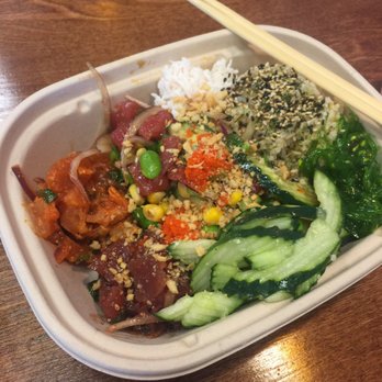 Poke Bar - My bow with three scoops of: Hawaiian tuna, albacore tuna, and tuna - Poke Near Me - Peoria, Arizona Poke Bar - My bow with three scoops of: Hawaiian tuna, albacore tuna, and tuna - Poke Near Me - Peoria, Arizona