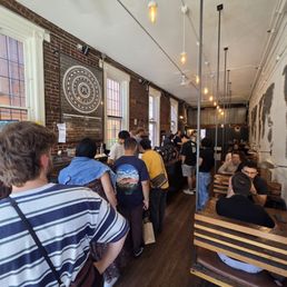 What you see as you walk in. Narrow, but comfy with a separate open area off to the right if the tables are full. What you see as you walk in. Narrow, but comfy with a separate open area off to the right if the tables are full.