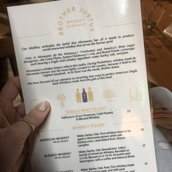 Brother Justus Whiskey - Menu (front) - Distilleries Near Me - Minneapolis, Minnesota