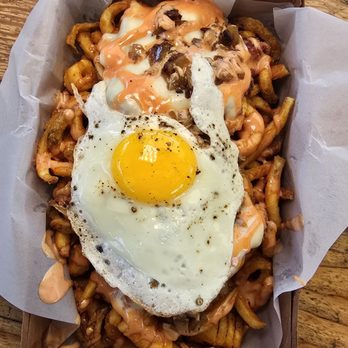 Panda Sal's - Panda fries! Love the Special Sauce and fried egg on top of curly fries - Burgers Near Me - Bellflower, California Panda Sal's - Panda fries! Love the Special Sauce and fried egg on top of curly fries - Burgers Near Me - Bellflower, California