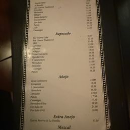 Tequila Menu Tequila Menu