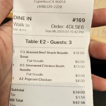 Duan’s Kitchen - check..3 items $51 total after tax and tip - Noodles Near Me - Cupertino, California Duan’s Kitchen - check..3 items $51 total after tax and tip - Noodles Near Me - Cupertino, California