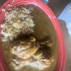 Mole Poblano - rice and beans there