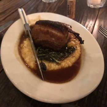 Gjelina - Pork Belly , Roasted Root Vegetable , Greens & Apple Glaze - New American Near Me - Venice, California Gjelina - Pork Belly , Roasted Root Vegetable , Greens & Apple Glaze - New American Near Me - Venice, California