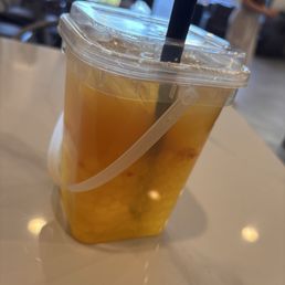 Peach Lychee tea Mango popping boba 5 scoops Peach Lychee tea Mango popping boba 5 scoops