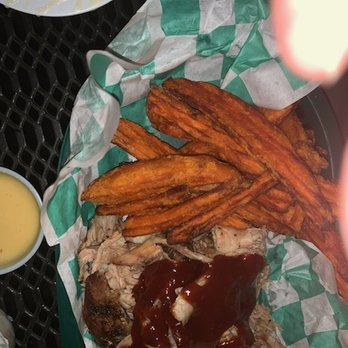Smoke On The Water - The wife's pulled pork and sweet potato fries which she liked - Barbeque Near Me - Elkins, West Virginia Smoke On The Water - The wife's pulled pork and sweet potato fries which she liked - Barbeque Near Me - Elkins, West Virginia