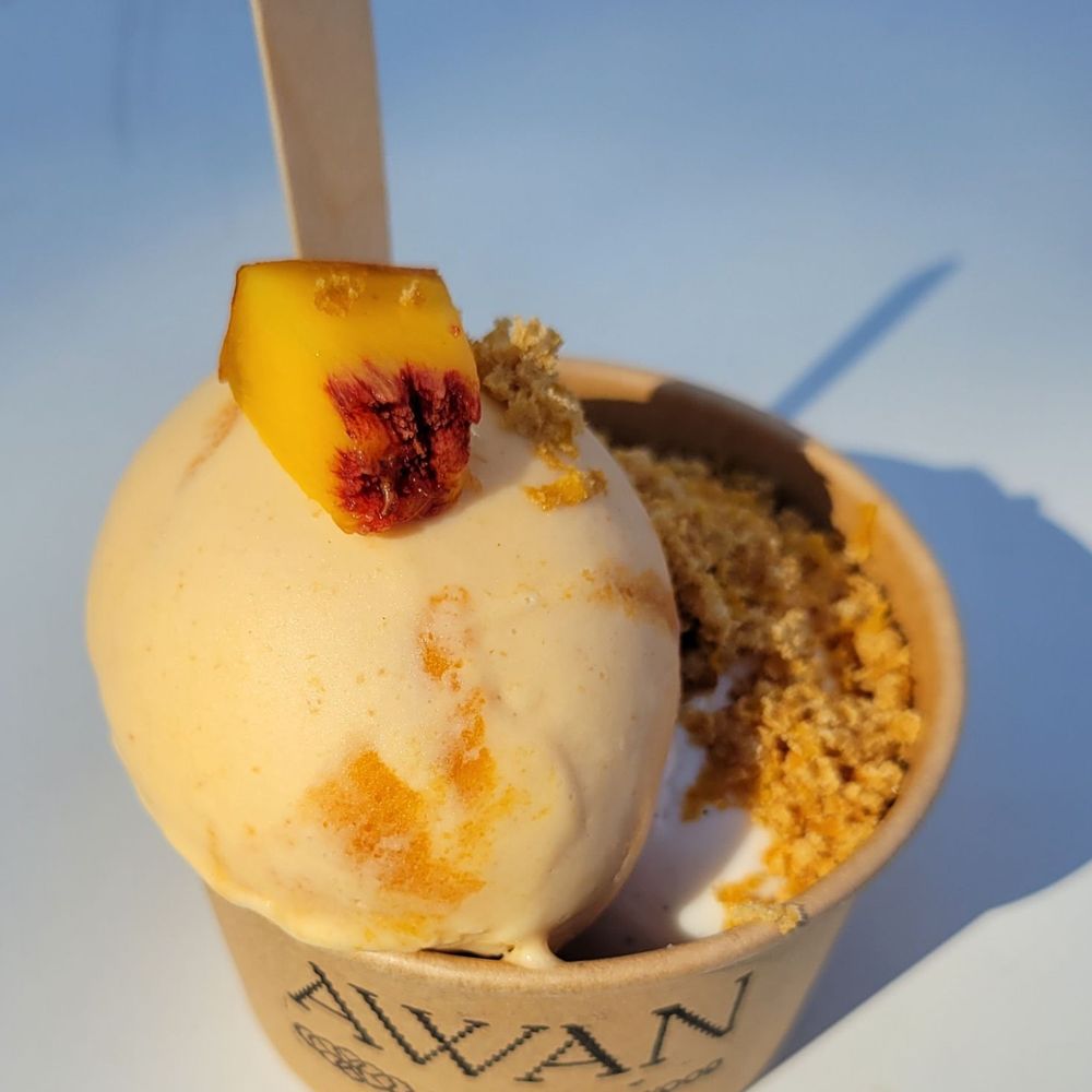 AWAN - L: Peach + Apricot Swirl, R: Balinese Vanilla Bean - Ice Cream & Frozen Yogurt Near Me - West Hollywood, California AWAN - L: Peach + Apricot Swirl, R: Balinese Vanilla Bean - Ice Cream & Frozen Yogurt Near Me - West Hollywood, California