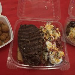 Fried okra, steak & potato, and salad for little over $40 bucks