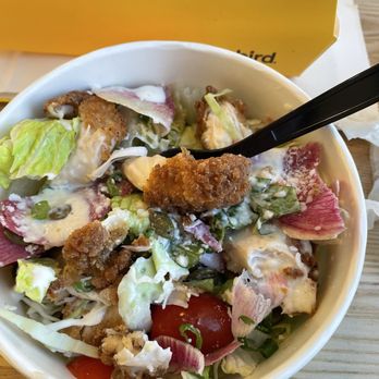 Starbird Chicken - side salad with a tender torn up in it- delicious! - Chicken Shop Near Me - South San Francisco, California Starbird Chicken - side salad with a tender torn up in it- delicious! - Chicken Shop Near Me - South San Francisco, California