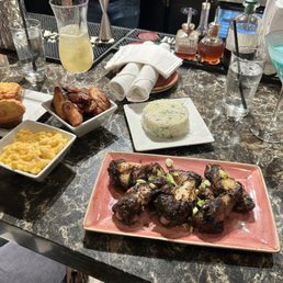 Honey Jerk Chicken Wings Cornbread Pineapple Cilantro Rice Jalapeno Mac & Cheese Sweet Fried Plantains Hyde Parker Mermaid Water Honey Jerk Chicken Wings Cornbread Pineapple Cilantro Rice Jalapeno Mac & Cheese Sweet Fried Plantains Hyde Parker Mermaid Water