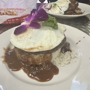 Guieb Cafe - Mauka and Makai wagyu loco moco with crab cake. - New American Near Me - Aiea, Hawaii