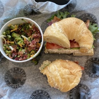 Chicken Salad Chick - The Dixie Chick chicken salad on a croissant and broccoli salad. Delicious! - Chicken Shop Near Me - Norfolk, Virginia Chicken Salad Chick - The Dixie Chick chicken salad on a croissant and broccoli salad. Delicious! - Chicken Shop Near Me - Norfolk, Virginia
