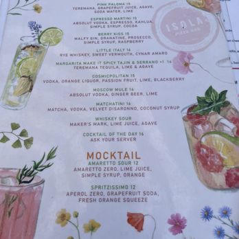 Isola Pizza Bar - Cocktail menu - Pizza Near Me - San Diego, California