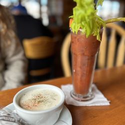 Oros Fireside Restaurant - Clam chowder and Bloody Mary