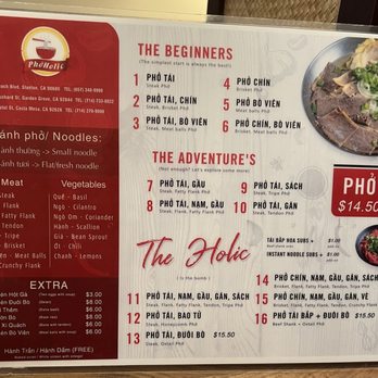 PhoHolic - Front Of Menu - Noodles Near Me - Costa Mesa, California