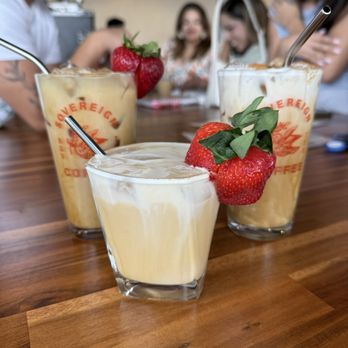 Sovereign Coffee - Strawberry latte with foam - Coffee & Tea Near Me - Edinburg, Texas Sovereign Coffee - Strawberry latte with foam - Coffee & Tea Near Me - Edinburg, Texas