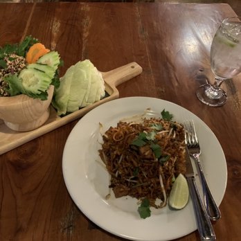 Thai Spice - Chicken Larb with Fresh Lettuce and veggies + Pad Thai made with Sweet Potato Noodles and Fried Tofu. New Location at The Oaks of Lakeway. - Thai Near Me - Lakeway, Texas