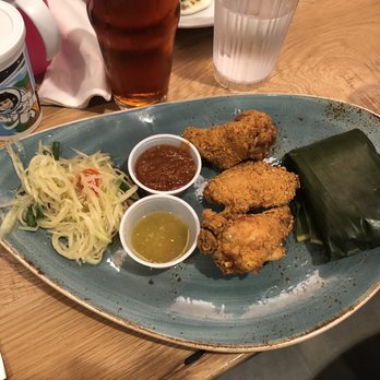 Anousone - Sticky rice plate with fried chicken wings - Laotian Near Me - Overland Park, Kansas