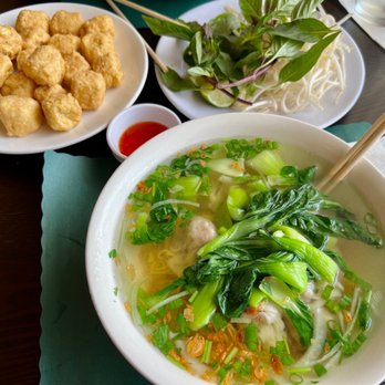 Pho Wagon - Egg noodle wanton soup with a side of crispy tofu bites, yum! - Vietnamese Near Me - San Jose, California