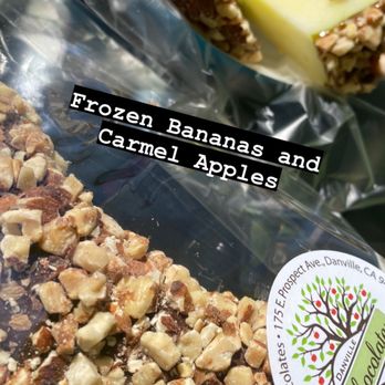Danville Chocolates - Yummmm!!! Frozen chocolate banana with almonds and Carmel apple with almonds - Chocolatiers & Shops Near Me - Danville, California