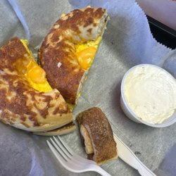 Bagel King Bakery - Egg and cheese on a cheddar bagel with a side of their cream cheese... yum