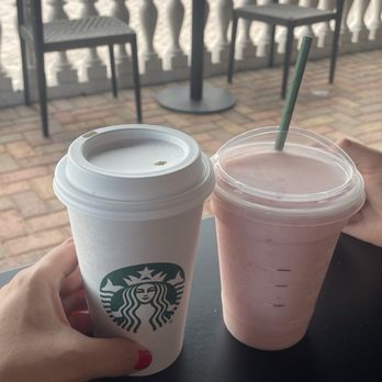 Starbucks - Chai Latte with almond milk and a strawberry Frappuccino - Coffee & Tea Near Me - Hallandale Beach, Florida Starbucks - Chai Latte with almond milk and a strawberry Frappuccino - Coffee & Tea Near Me - Hallandale Beach, Florida