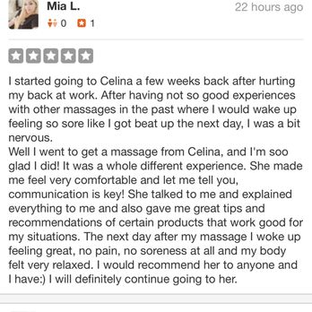 Bodywork By Celina - Reviews matter - Massage Therapy Near Me - Fresno, California