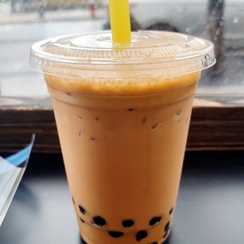 Semicolon Cafe - Thai Iced Tea Boba Drink 16floz Cup $5.50 (12/03/22). @Semicolon_Cafe #JerseyCity #NewJersey #FoodPorn - Coffee & Tea Near Me - Jersey City, New Jersey