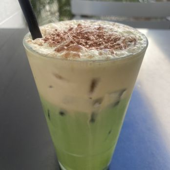 MoonGoat Coffee Roasters - Iced matcha latte with seasonal tiramisu cream foam - Coffee Roasteries Near Me - Costa Mesa, California MoonGoat Coffee Roasters - Iced matcha latte with seasonal tiramisu cream foam - Coffee Roasteries Near Me - Costa Mesa, California