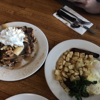 The Kettle - Banana French toast and eggs with chicken sausage. We split the savory and sweet! - Diners Near Me - Manhattan Beach, California