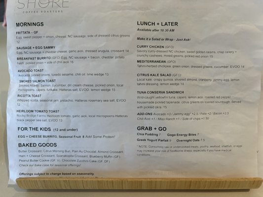 Menu photo 1 Shore Coffee Roasters Southern Shores, NC Menu photo 1 Shore Coffee Roasters Southern Shores, NC