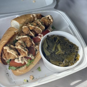 Lindiana's Southern Vegan Kitchen - Mushroom PoBoy Jackfruit PoBoy Collard greens - Vegan Near Me - Houston, Texas Lindiana's Southern Vegan Kitchen - Mushroom PoBoy Jackfruit PoBoy Collard greens - Vegan Near Me - Houston, Texas