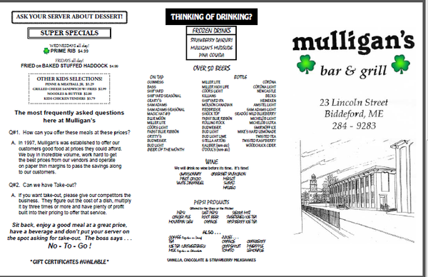 Menu photo 5 Mulligan's Biddeford, ME