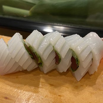Kinchan Sushi - Ika with shiso leaf and maguro - Sushi Bars Near Me - Honolulu, Hawaii Kinchan Sushi - Ika with shiso leaf and maguro - Sushi Bars Near Me - Honolulu, Hawaii