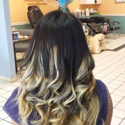 Artistic Cuts - Bleach ombre. Double process required for my virgin black hair. Curled afterwards.