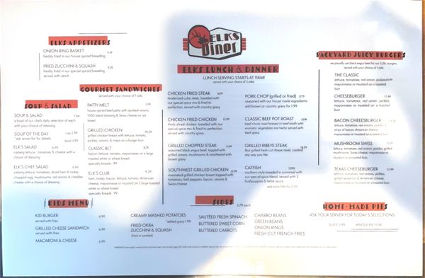 Menu photo 1 Elk's Diner Burleson, TX