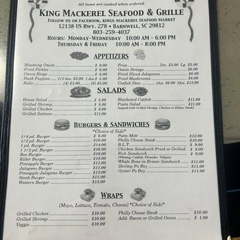 King Mackerel - Menu front - American Near Me - Barnwell, South Carolina King Mackerel - Menu front - American Near Me - Barnwell, South Carolina