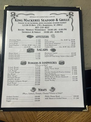 Menu photo 1 King Mackerel Barnwell, SC Menu photo 1 King Mackerel Barnwell, SC