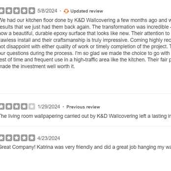 K&D Wallcovering - Testimonials from valued customers that Yelp is hiding for no good reason! - Wallpapering Near Me