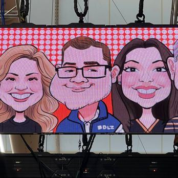 Jon Casey Caricatures - Jon Casey caricature art drawing people over to a big with a giant LED display - Caricatures Near Me Jon Casey Caricatures - Jon Casey caricature art drawing people over to a big with a giant LED display - Caricatures Near Me