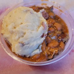 KT's BBQ - June Bowl with brisket, beans and mashed potatoes