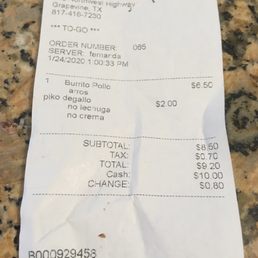 Receipt from burrito with bone in it Receipt from burrito with bone in it