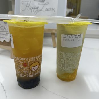 Happy Lemon - Grapefruit green tea (left) and Mango matcha smoothie (right) - Bubble Tea Near Me - Tulare, California Happy Lemon - Grapefruit green tea (left) and Mango matcha smoothie (right) - Bubble Tea Near Me - Tulare, California